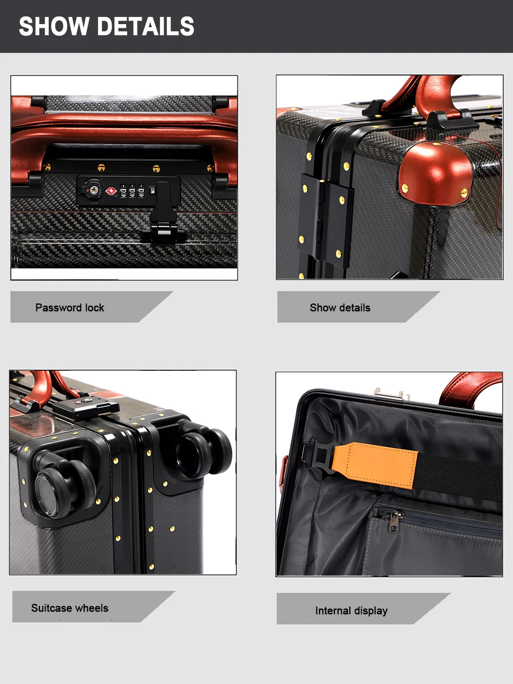 2021 Luxury Dry Carbon Fiber Suitcase Luggage Trolley Bags for Travel 20'' with 4 Wheels Medium-sized 24''