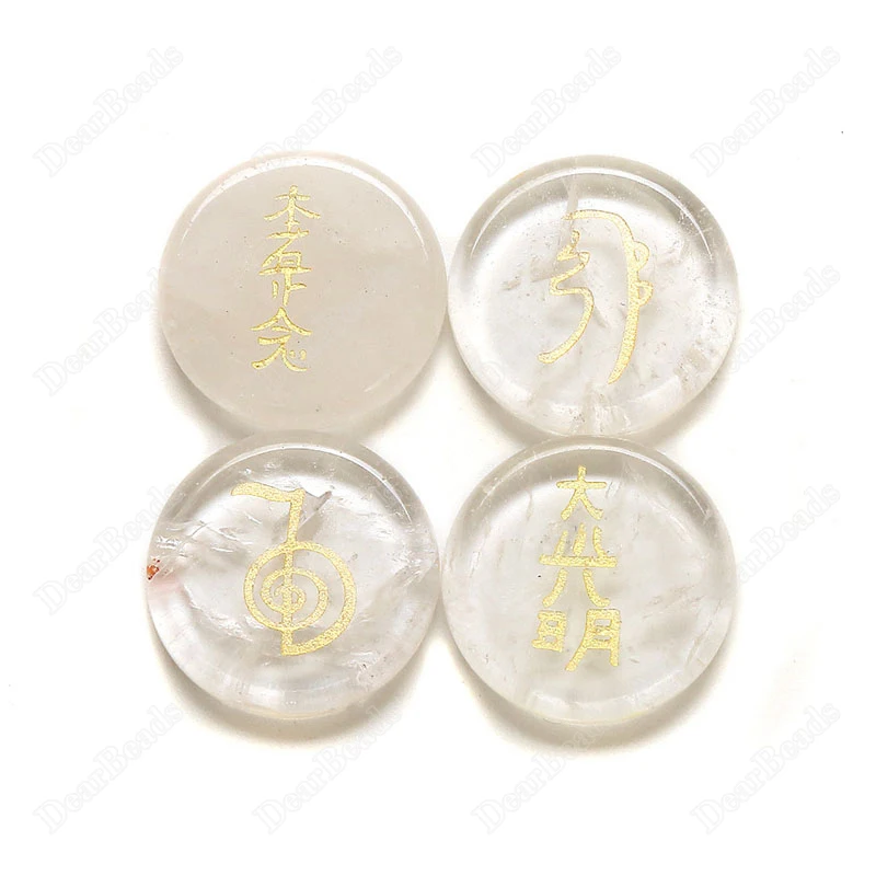 【中古】 Reiki Offering Nadama＆Shastro Natural Engraved Flat Round Reiki Crystal Healing Stones