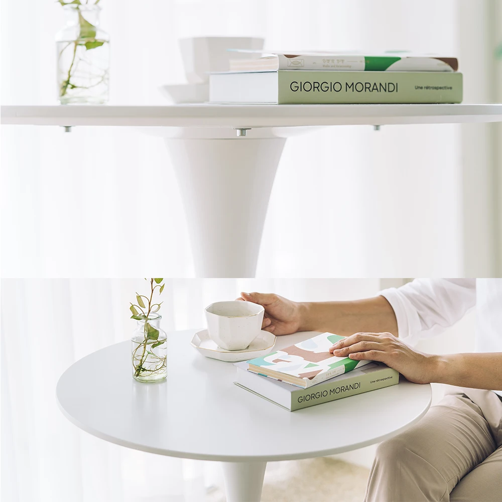 Coffee Table Tulip Base Nordic White Luxury Small Furniture Living Room Wood Metal Adjustable Height Powder Coated Finish