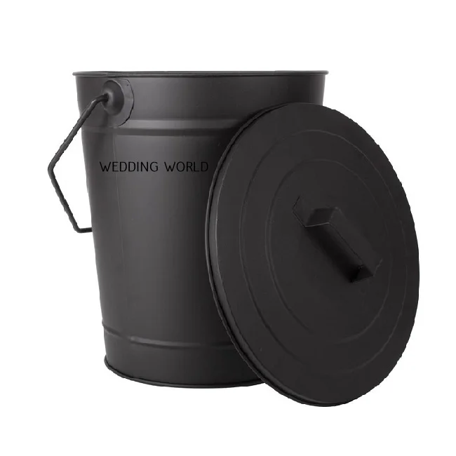 Antique Kindling Bucket Black Powder Coated Tall Size Ash Bucket Round