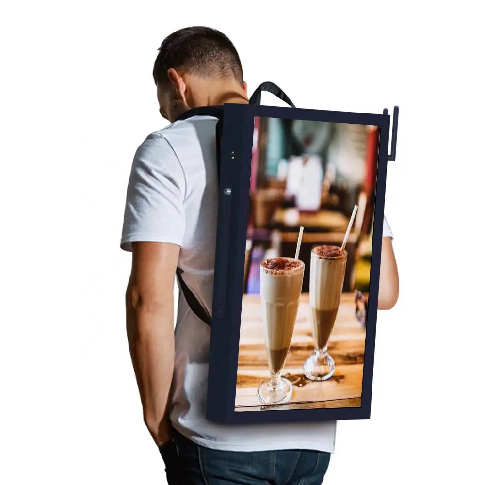 4G support advertising backpack human walking lcd display with battery power digital signage billboard backpack