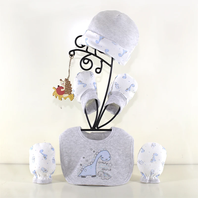 Фабричная продажа Высококачественная Милая Детская шапка нагрудник варежки и пинетки комплект для новорожденных девочек маленьких