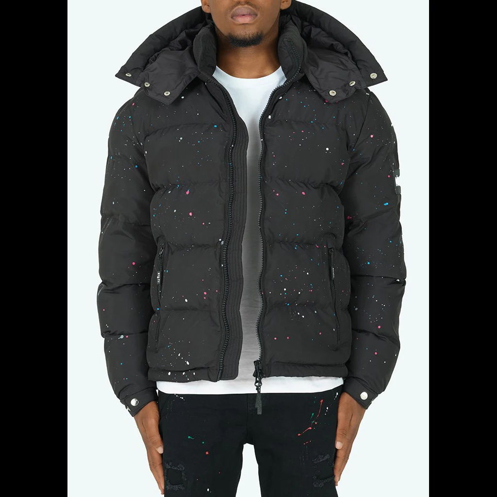 Mens Womens Zipper Puffer Jacket Wholesale Paint Puffer Jacket Black