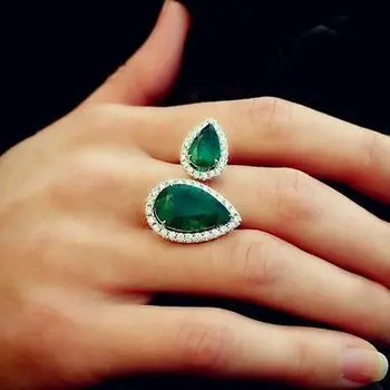 Dropshipping Classic Emerald Rings Women Engagement Ring 18k White Gold Diamond Ring Fashion Gemstone Fine Jewelry