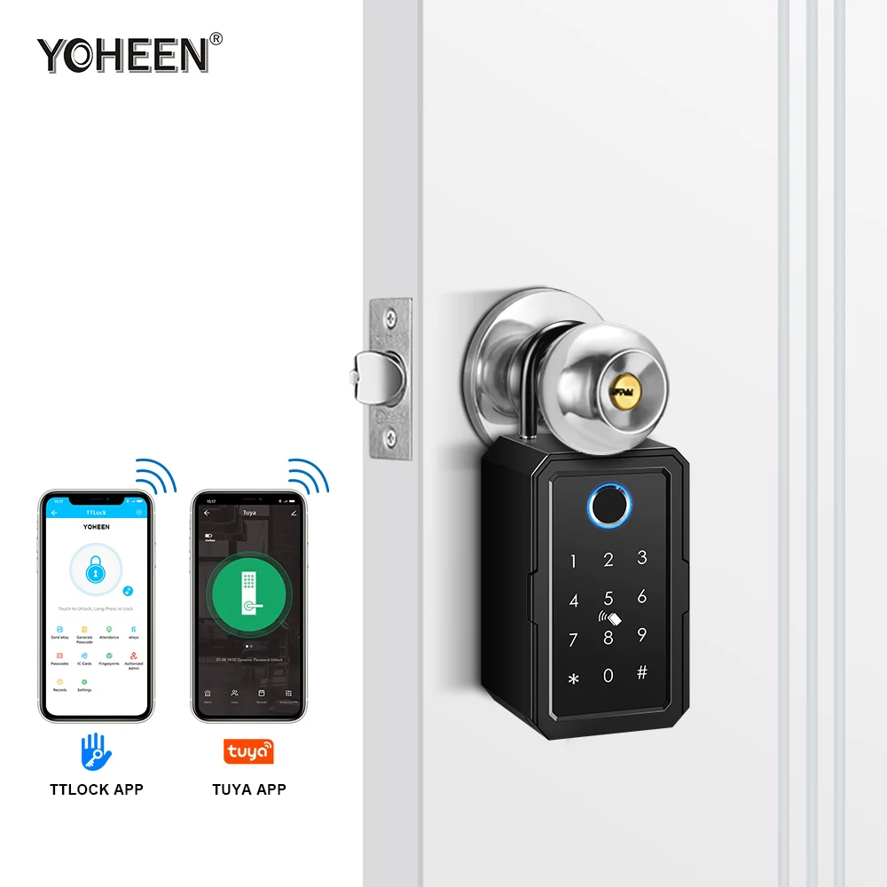 Outdoor Wall Mount Smart Key Safe Box Storage Combination Digital Key Card WiFi App Fingerprint Smart Key Lock Box