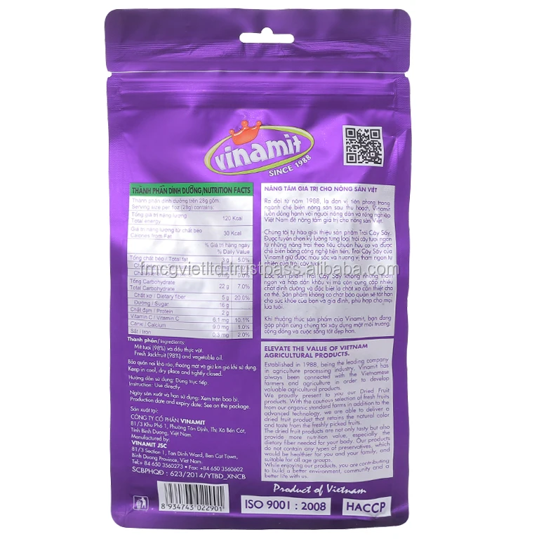 Vinamit Tropical Dried Jackfruit Chips Bag 250g X 20 Natural Sweet