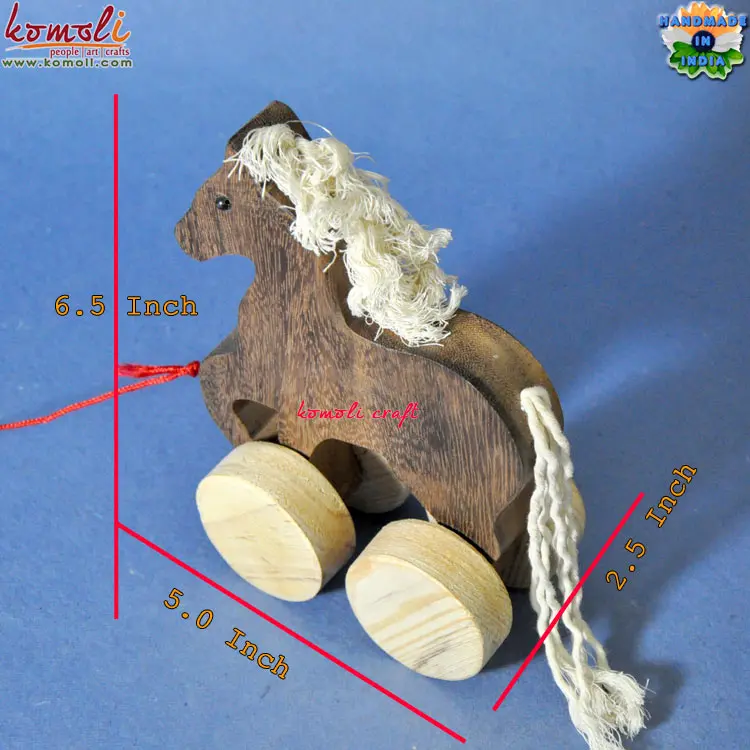 Contrast Color Wooden Horse Pull Toy Custom Design Toys