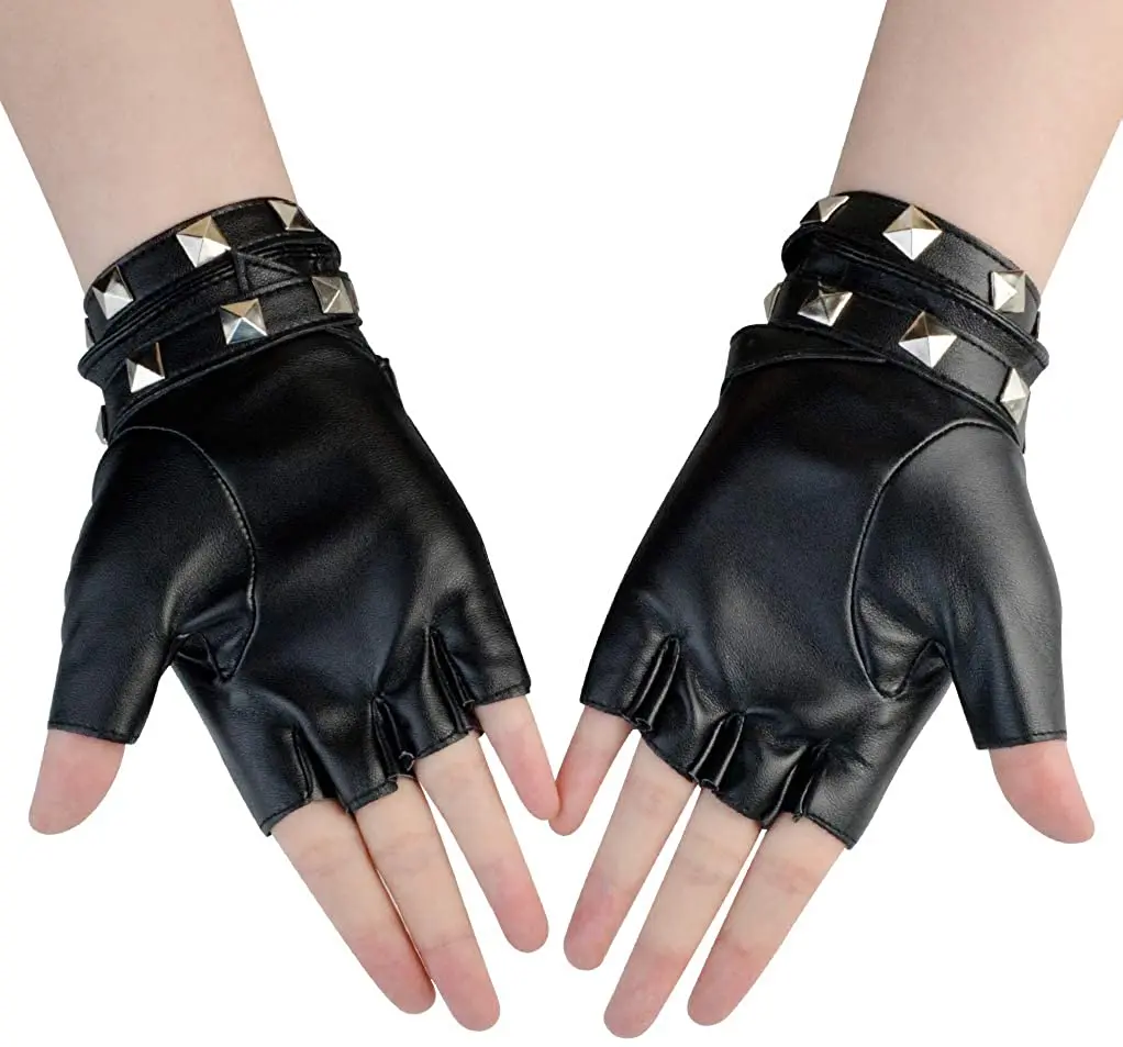 Женские Оригинальные кожаные перчатки с открытыми пальцами для выступлений