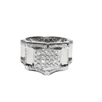 Modish Glitter Show Design 18k Solid White Gold Real Round Diamond Jewelries Smart Men Ring For Gentlemen Gift