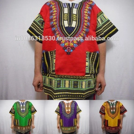 Genuine cotone africana Dashiki Camicia Tanzania Unisex Boho Festival caftano S/M 