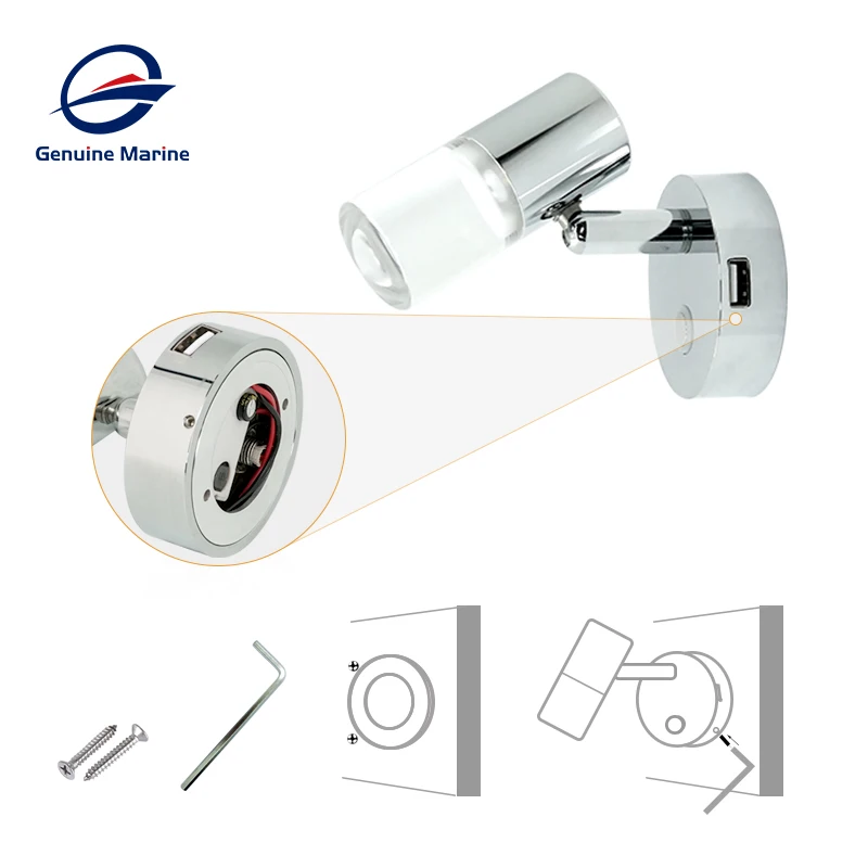 European Crystal Dimmer Light Camper Car Rotation Reading Light For RV Caravan Motorhome