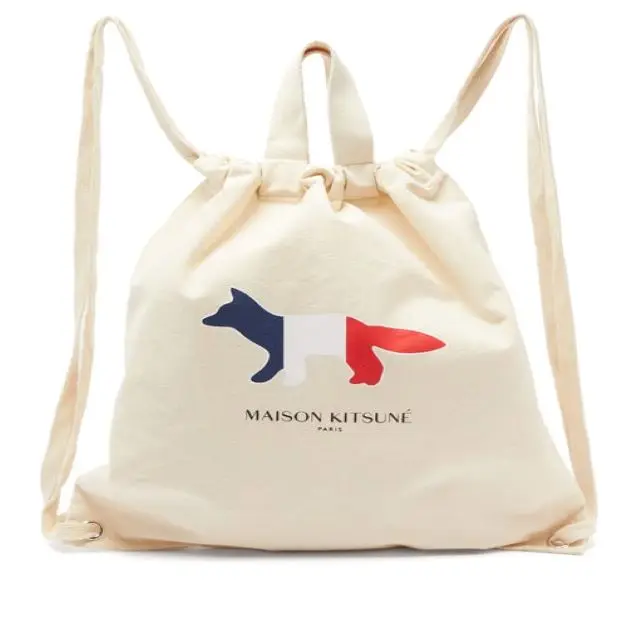 Custom Cute Small Cotton Canvas Drawstring Tote Bag Mini Foldable School Backpack with Letter Decoration for Women Travelling