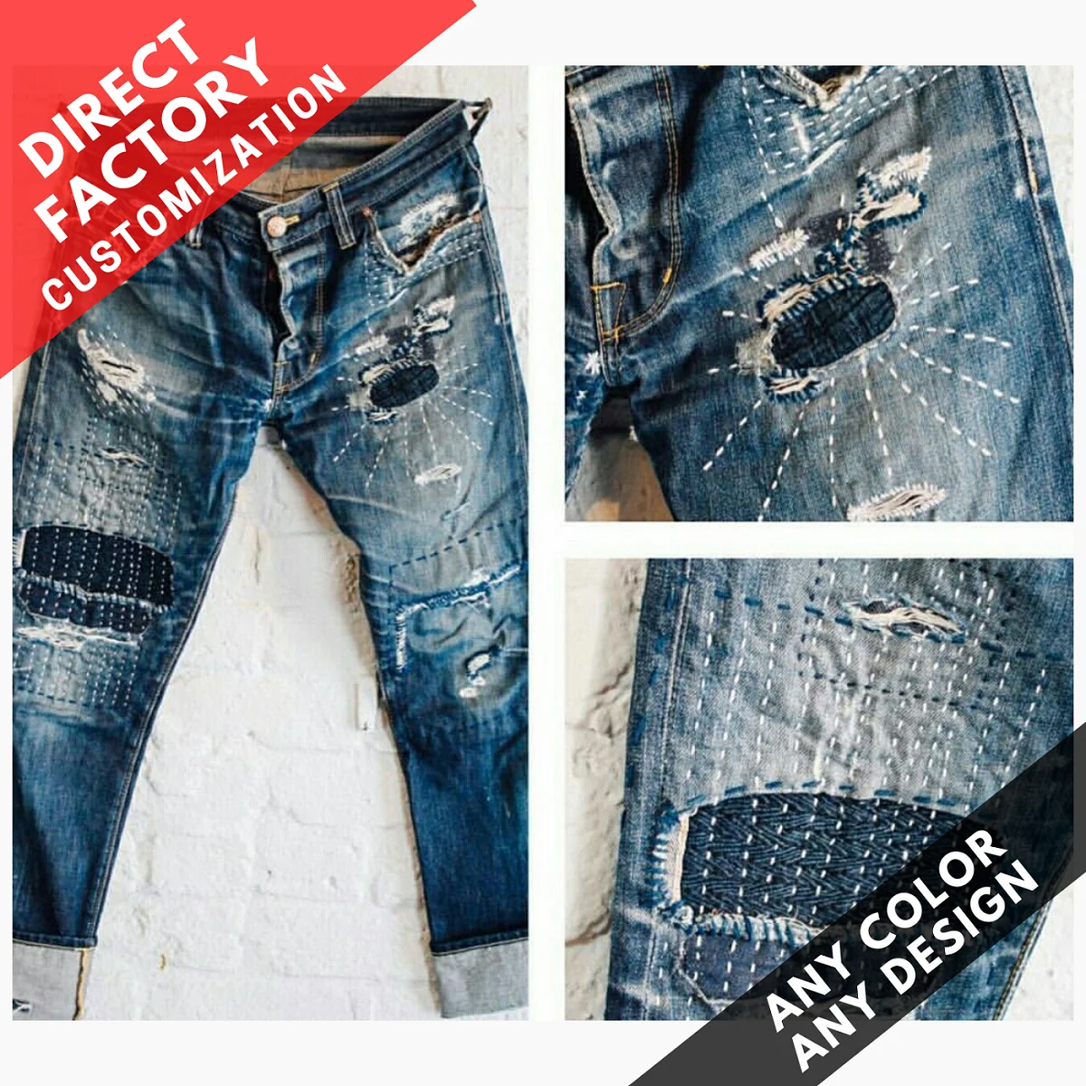 Bold And Trendy 2024 Custom Logo Super Stretchy Men's Distressed Ripped