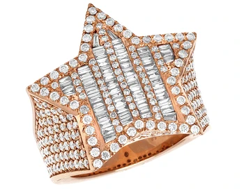 SHEETAL IMPEX : 2.00 tcw Real Natural Round and Baguette Diamonds 10K Rose Gold Hip Hop Star Shape Wedding Engagement Ring