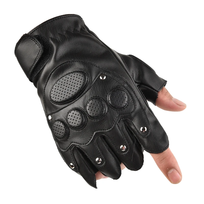 Кожаные перчатки с полупальцами пакистанские тактические из натуральной овечьей кожи для вождения велоспорта
