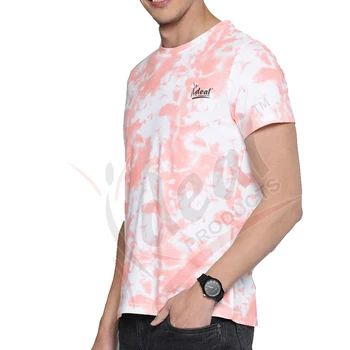 Light Pink and White Tie-dyed Casual T shirt for Mens Oversized Men T-shirt