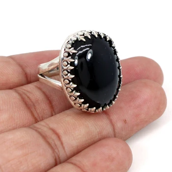 Black Onyx Oval Gemstone 925 Sterling Solid Silver Handcrafted Designer Bezel Set Everyday Wear Ring For Men's