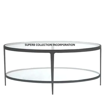 Modern Coffee Table Black Glass Top Oval for living room