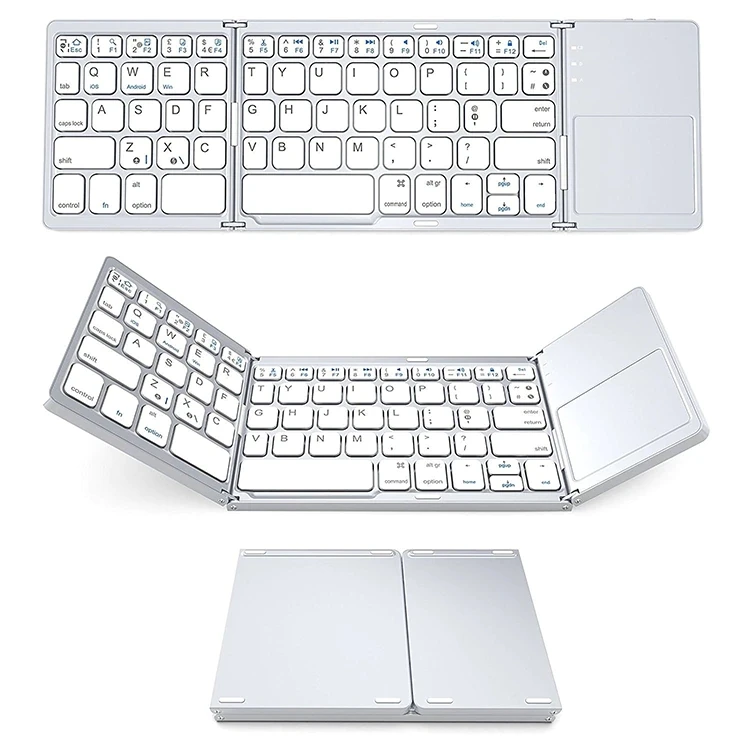 Portable Mini Wireless Keyboard Touchpad Mouse Foldable and Rechargeable for IOS Android for Windows PC and Tablet