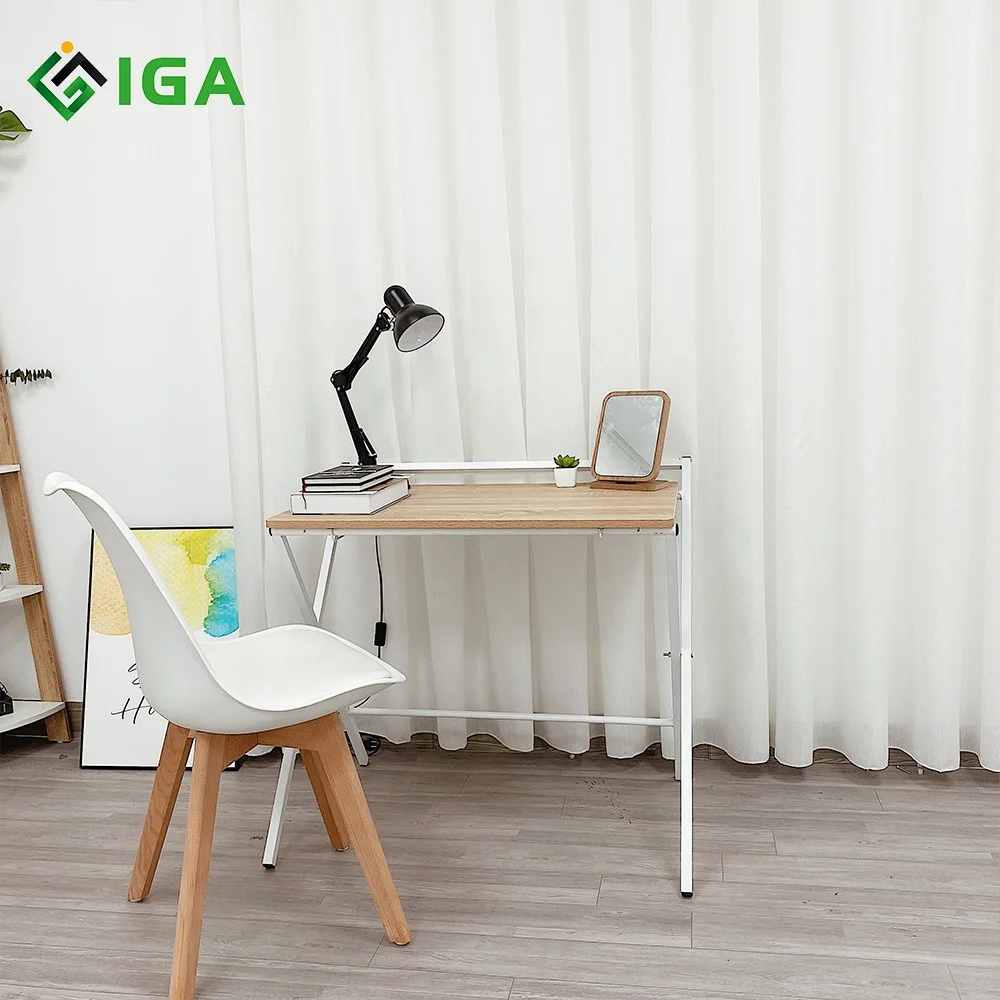 Foldable Working Desk Study Table Black And White Metal Frame Combined