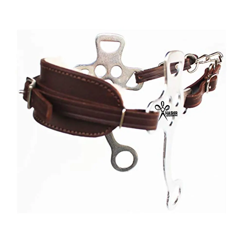 High Quality Dull Black Leather Padded English Hackamore With Soft Padding Stainless Steel Hackamore German Bit Buy High Quality Leather Hackamore By Hashir International Leather Hackamore By Hashir International Equestrian Tool Leather Hackamore