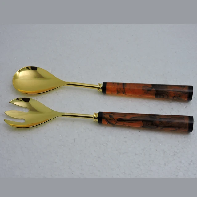 Салатный сервер из смолы и дерева с позолоченной ручкой новейшего дизайна для Бытовых Кухонных столовых приборов Роскошный Глянцевый Золотой салатный