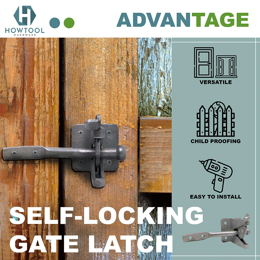 Gate Latch Self Locking Automatic For Wooden Fences Metal Outseinging
