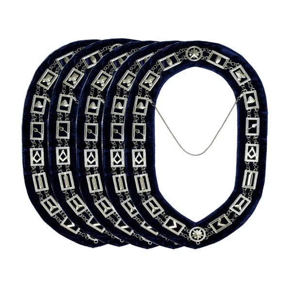Ошейник с серебряной цепочкой Masonic Regalia Master упаковка из 5 подвесок синей подкладкой серебряная цепочка