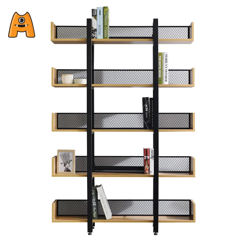 Modern Design Furniture Portable Book Shelf Industrial Metal Wooden Storage Rack Display Shelves Bookcase OEM ODM