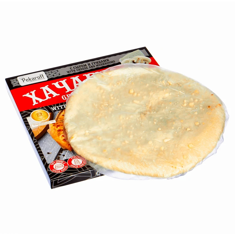 Airy khachapuri pie with aromatic and tasty filling of cheeses and mushrooms frozen wholesale, food