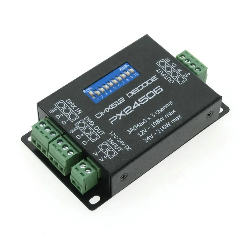 PX24506 DMX512 Decoder Driver 9A DMX 512 Amplifier Controller DC12V 24V RGB LED Strip Light Tape LED Lamp Module