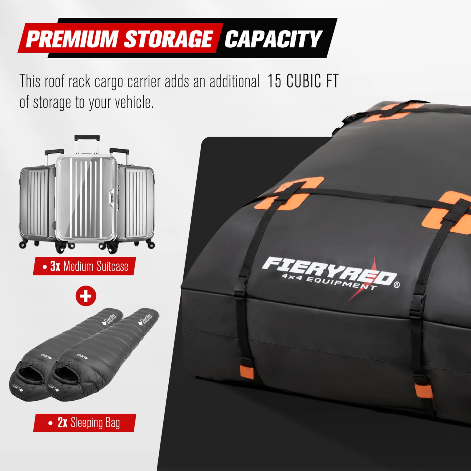 
Fieryred 15 Cubic Feet Waterproof Rooftop Bag Travel Storage Luggage Bag Soft Car Roof Bag Cargo Carrier 