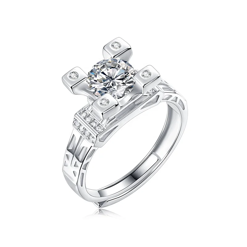 HMOIS factory customized 925 sterling silver ring diamond round moissanite engagement ring