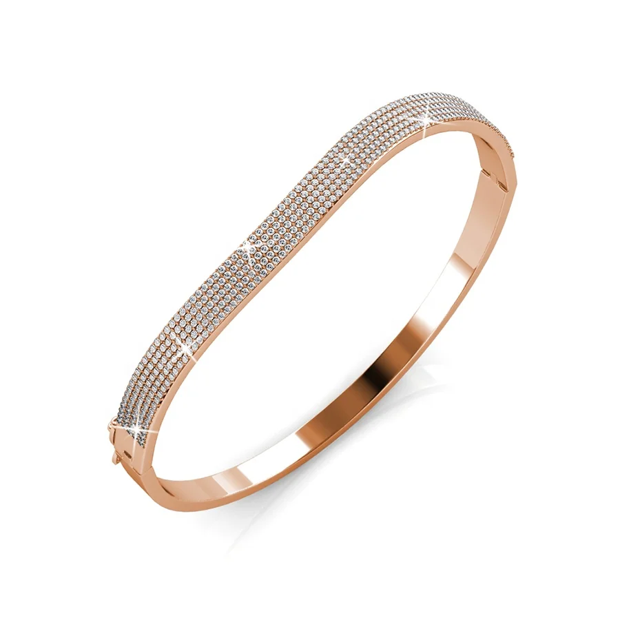 925 Silver 18k Gold Plated Wave Bangle with CZ Jewelry