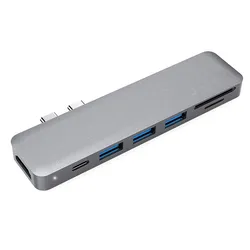 Dodocool алюминиевый сплав 7-в-1 мультипортовый концентратор двойной USB-C разъемы видео в формате 4K HD выходной порт SD/TF Card Reader устройство чтения