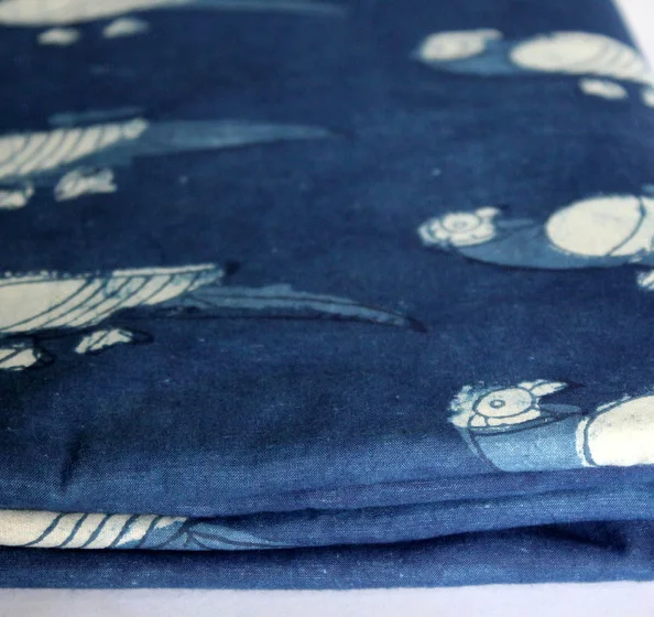 Ткань цвета индиго с животным принтом, экологически чистый натуральный хлопок ручной работы