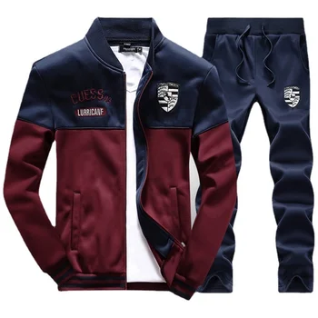 High Quality Casual Men Track Suit Two Color Jacket Zip Up Mens Jogger Sets Cotton Fleece Slim Fit Tracksuit