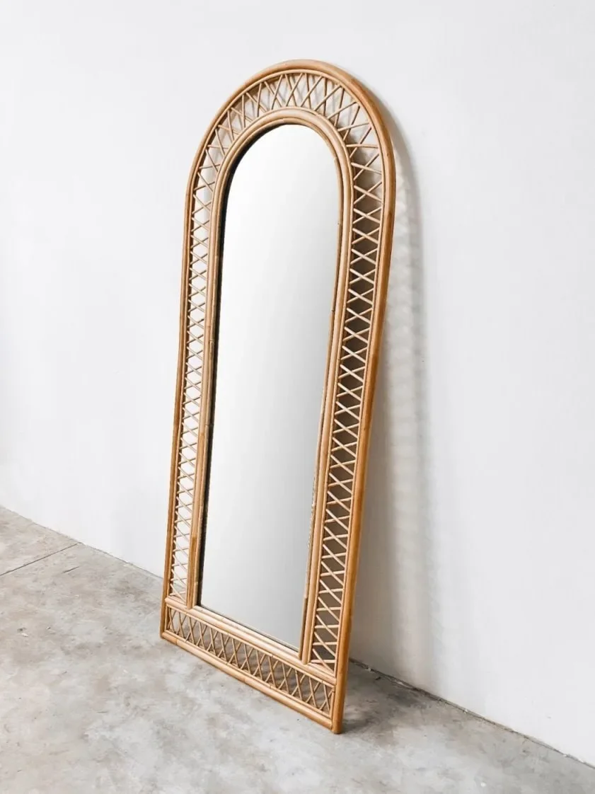 Wholesale Handmade Rattan Wicker Arch Mirror Full Length Full Body From