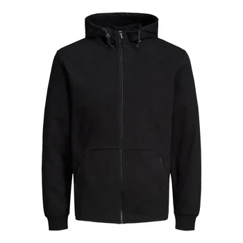 wholesale plain black high quality polyester fleece full zip up hoodie set custom logo embroidery men's hoodies & sweatshirts