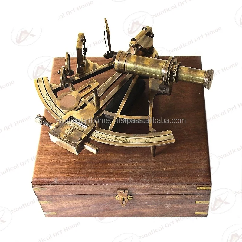 VINTAGE MARINE COLLECTIBLE BRASS WORKING GERMAN NAUTICAL SEXTANT WITH WOODEN BOX 