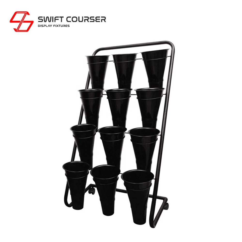 3 Tier Metal Flower Bouquet Stand Plastic Floral Buckets Cart Garden