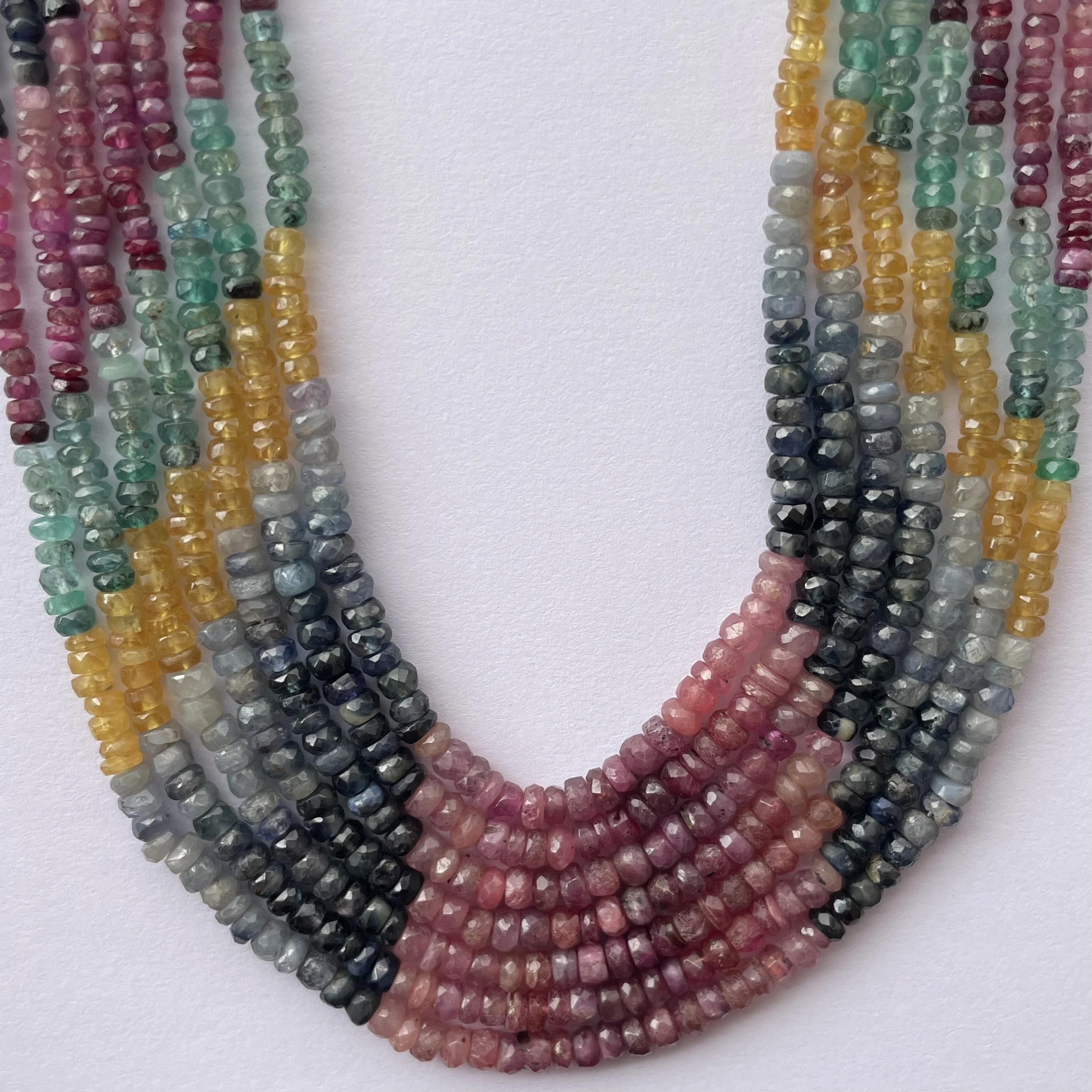 Ready To Wear Adjustable Multi Precious Ruby, Sapphire, Emerald 2024 Beads Necklace,2.5-4mm Multi stone Beads Necklace,Multi Sapphire Necklace16