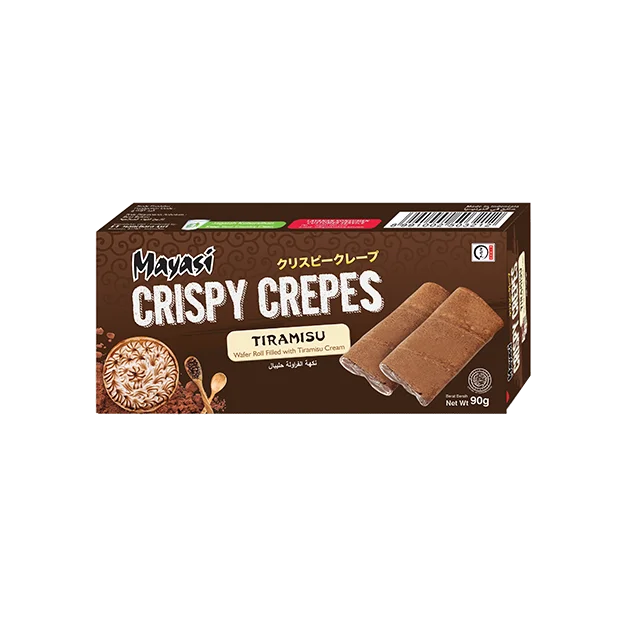 Hot Selling Thin Wafer Roll Snack Mayasi Crispy Crepes 90 gr Tiramisu Flavor