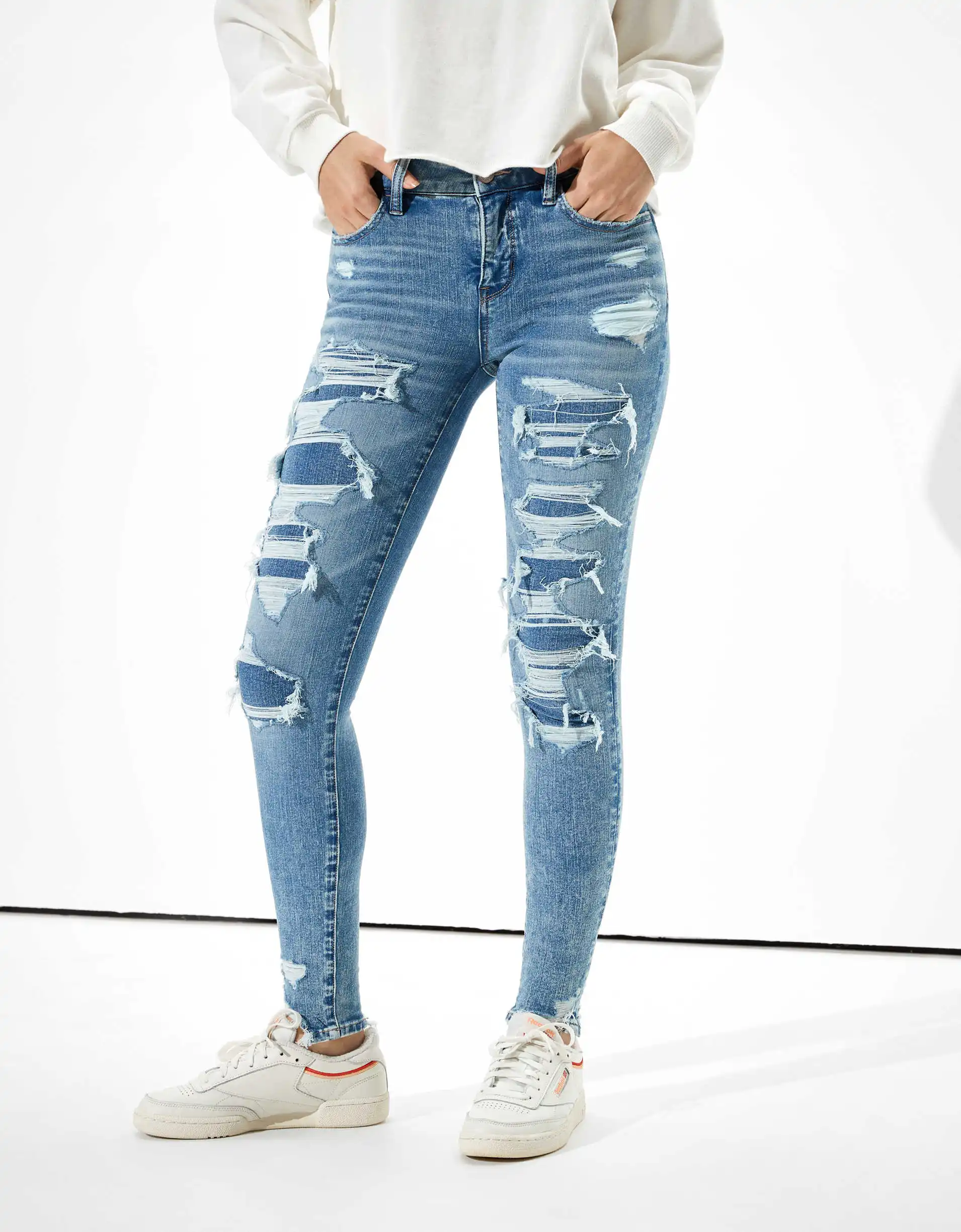 New Fancy Style Exclusive Super Skinny Light Blue Wash Jeans Distressed ...