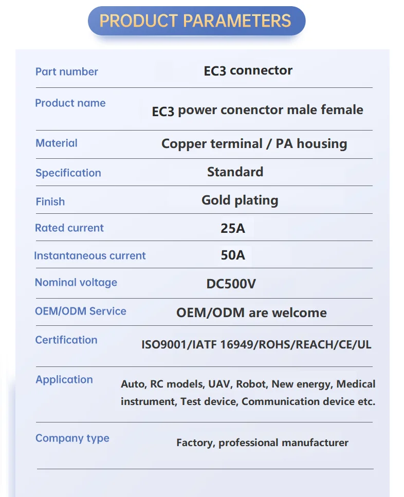 High Current Male Female Plug Connector Ec3 Ec2 Ec5 Connector Adapter