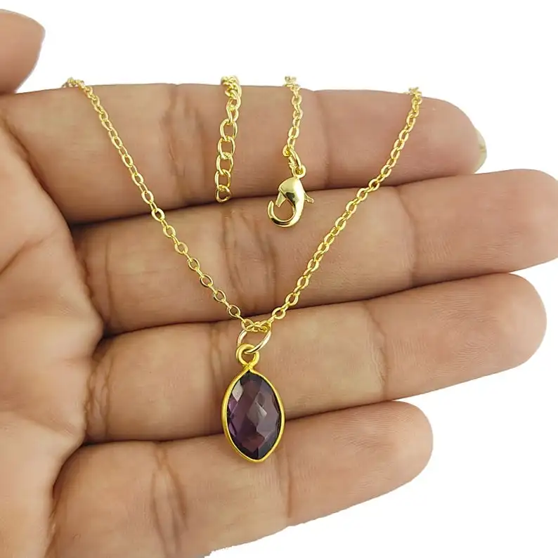 Amethyst Quartz Faceted Marquise Gold 