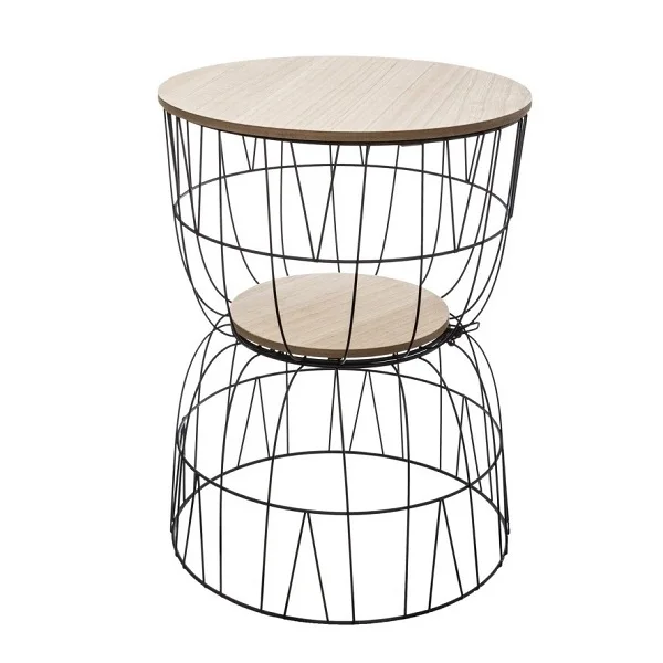 Modern Design Metal Wire Wooden Top Side Tables Use For Decorate Home