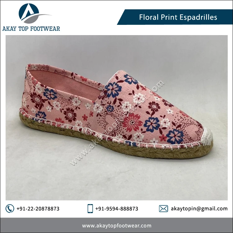 Espadrilles Wholesaler of Finest Quality Lightweight Floral Print Traditional Espadrilles Flat Shoes