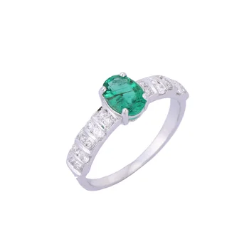 Precious Natural Oval Emerald Diamond Solitaire Ring 18K Solid White Gold Diamond Engagement Wedding Rings Jewelry Men Women