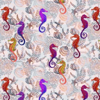 Sea Horse Party Design Printed 100% Cotton Quilting Fabric By the Yard